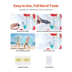 Ilmatäytteinen kehopallo 1,5 m 0,8 mm PVC-muovia kahvoilla olkahihnoilla ulkoleikkeihin