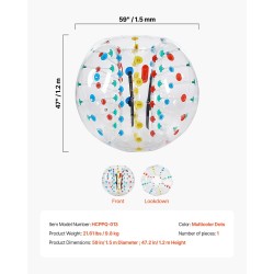 Ilmatäytteinen kehopallo 1,5 m 0,8 mm PVC-muovia kahvoilla olkahihnoilla ulkoleikkeihin