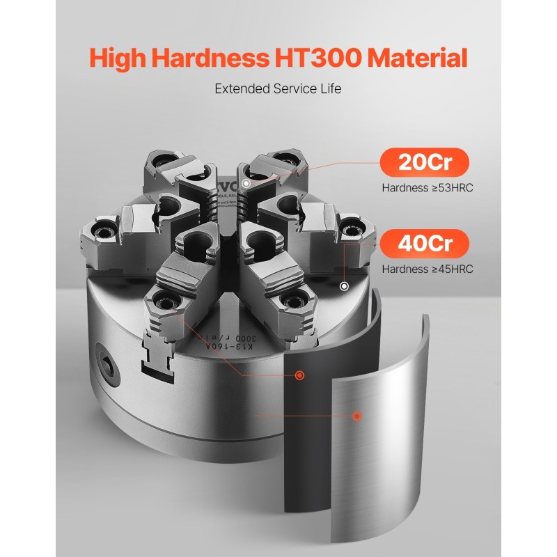 Sorvin istukka 6-leukainen valurautainen 160 mm itsestään keskittävä puu ja metallisorville