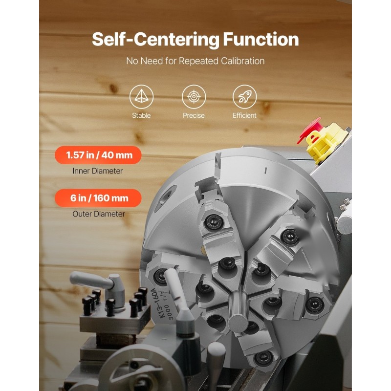 Sorvin istukka 6-leukainen valurautainen 160 mm itsestään keskittävä puu ja metallisorville