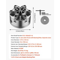 Sorvin istukka 6-leukainen valurautainen 160 mm itsestään keskittävä puu ja metallisorville