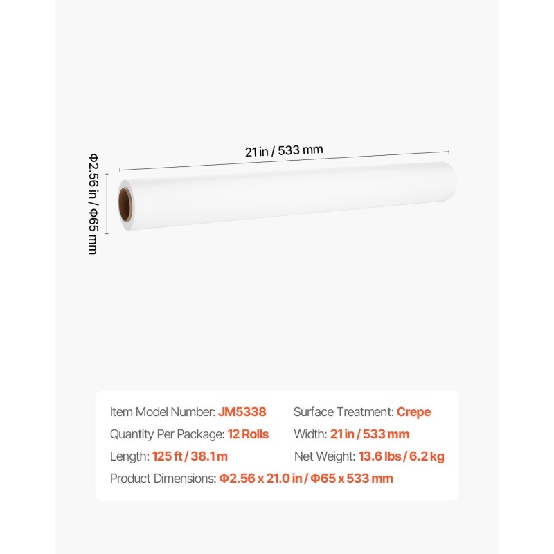 Tutkimuspöydän suojapaperi 21 tuumaa kreppipinta kertakäyttöinen 12 rullaa