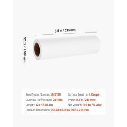 Niskatuen suojapaperirullat 25 rullaa krepattu 20 g/m² 215 mm 38,1 m