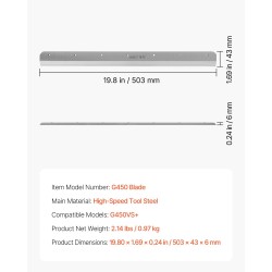 Paperileikkurin varaterä pikaterästä sähkökäyttöiseen G450VS+-malliin 503 x 43 x 6 mm