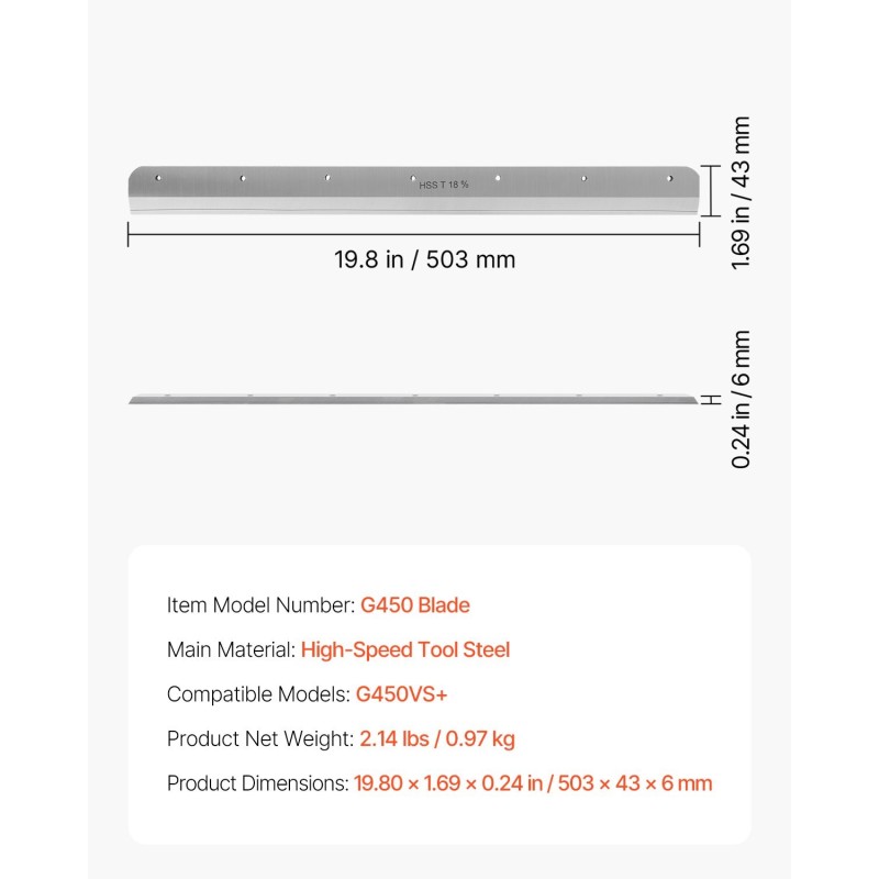Paperileikkurin varaterä pikaterästä sähkökäyttöiseen G450VS+-malliin 503 x 43 x 6 mm