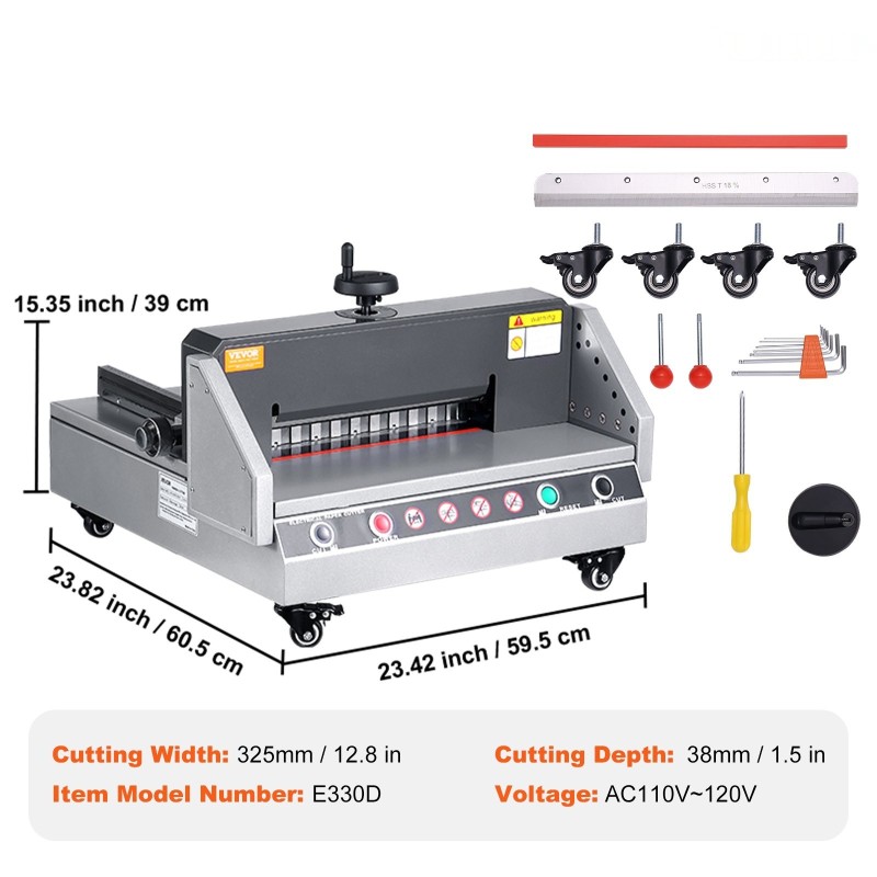 Pöytämallinen sähköinen paperileikkuri 330 mm leikkuuleveys 40 mm leikkuusyvyys infrapunaturva