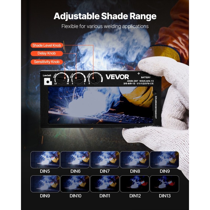 Automaattisesti tummuva kultapinnoitettu hitsauslinssi luonnollinen värintoisto 108 x 51 mm 5–13