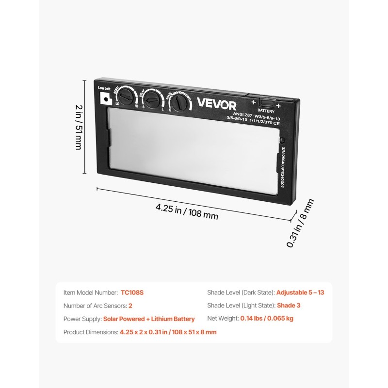 Automaattisesti tummuva kultapinnoitettu hitsauslinssi luonnollinen värintoisto 108 x 51 mm 5–13