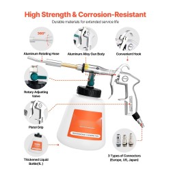 Korkeapaineinen paineilmakäyttöinen puhdistuspyssy yhden litran säiliöllä kahdella suuttimella