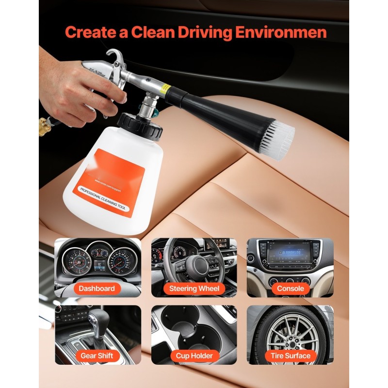 Korkeapaineinen paineilmakäyttöinen puhdistuspyssy yhden litran säiliöllä kahdella suuttimella