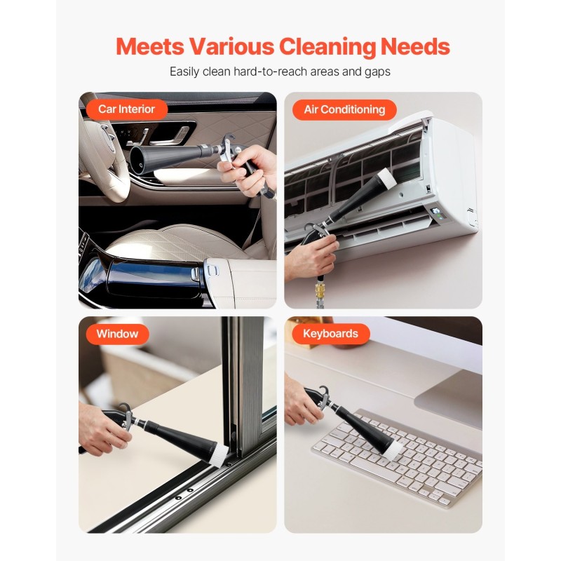 Korkeapaineinen paineilmapuhdistuspistooli auton puhdistukseen 6–9,2 barin 2 suutinta alumiinipyörivällä letkulla