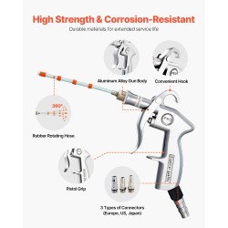 Paineilmatoiminen korkeapainepuhdistuspistooli autoille 6–9,2 bar 360 asteen pyörivä kaksisuuttiminen 1/4 NPT-liitäntä