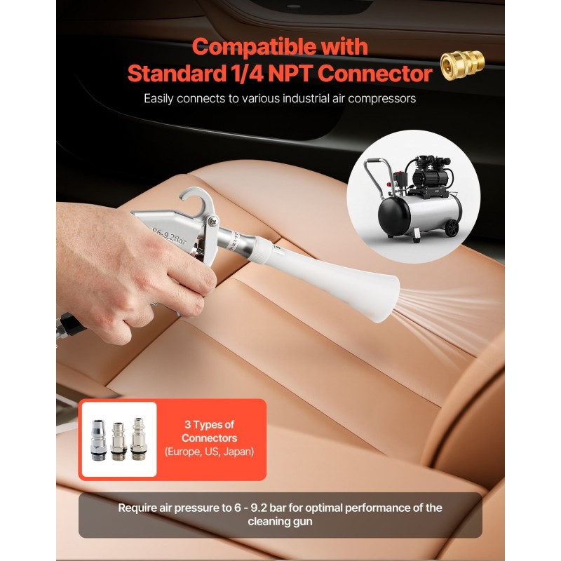Paineilmatoiminen korkeapainepuhdistuspistooli autoille 6–9,2 bar 360 asteen pyörivä kaksisuuttiminen 1/4 NPT-liitäntä