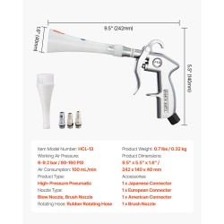 Paineilmatoiminen korkeapainepuhdistuspistooli autoille 6–9,2 bar 360 asteen pyörivä kaksisuuttiminen 1/4 NPT-liitäntä