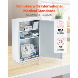 Seinälle asennettava metallinen ensiapukaappi kylmävalssattu teräs 3 hyllyä 1000 ensiaputarviketta