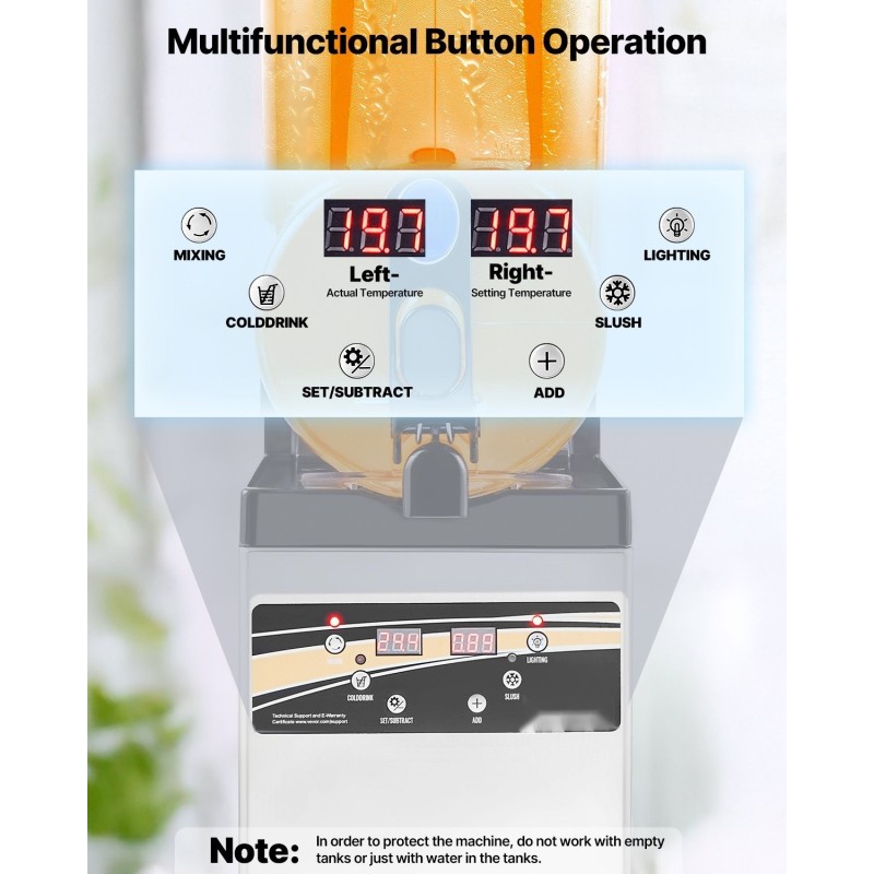 Jääjuomakone ruostumatonta terästä viidentoista litran säiliöllä ammattilaiskäyttöön