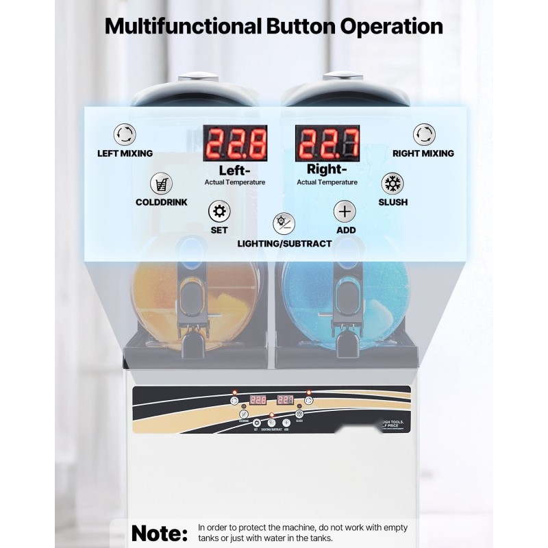 Kaupallinen jääjuomakone kaksilla 15 litran säiliöillä ruostumaton teräs musta