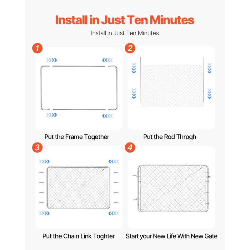 Ketjuaitaportti sinkitty teräs säädettävä leveys 67–183 cm puutarha piha maatila