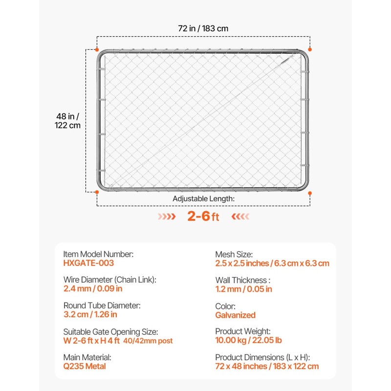 Ketjuaitaportti sinkitty teräs säädettävä leveys 67–183 cm puutarha piha maatila