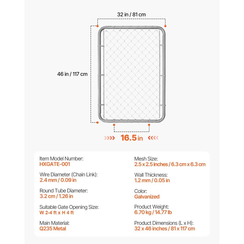 Ketjuaidan porttipaneeli galvanoitu Q235-metalli säädettävä leveys 61–183 cm korkeus 117 cm
