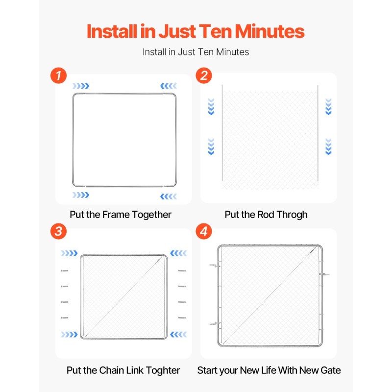 Ketjusilmäpihaportti galvanoitu teräs 183 x 178 cm tolpat eivät sisälly