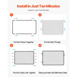 Ketjulankaportti galvanoitu teräs musta PVC-pinnoite säädettävä 183 cm puutarha