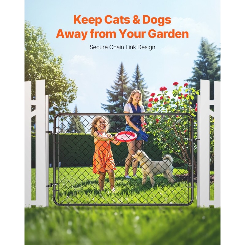 Ketjulankaportti galvanoitu teräs musta PVC-pinnoite säädettävä 183 cm puutarha