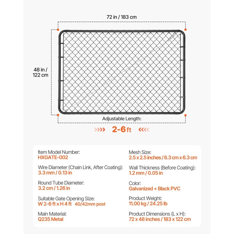 Ketjulankaportti galvanoitu teräs musta PVC-pinnoite säädettävä 183 cm puutarha