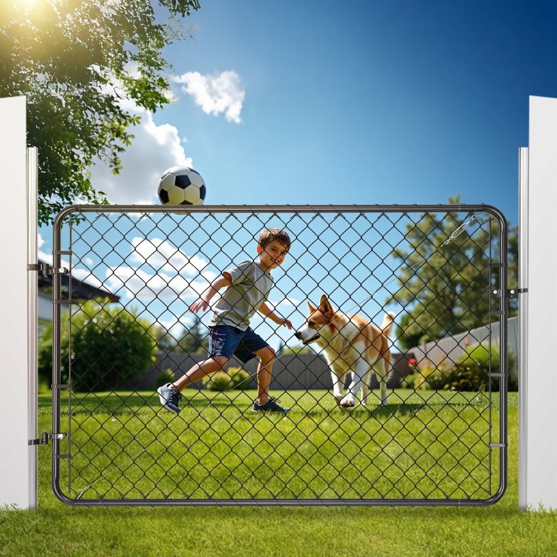 Ketjulankaportti galvanoitu teräs musta PVC-pinnoite säädettävä 183 cm puutarha