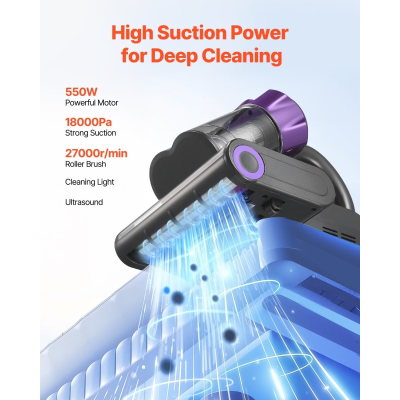 Patjapölynimuri 18KPa 650ml HEPA-suodattimella rullaharjalla tuoksutoiminnolla tekstiilien syväpuhdistukseen