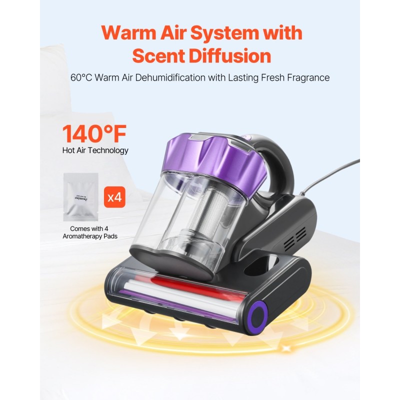 Patjapölynimuri 18KPa 650ml HEPA-suodattimella rullaharjalla tuoksutoiminnolla tekstiilien syväpuhdistukseen