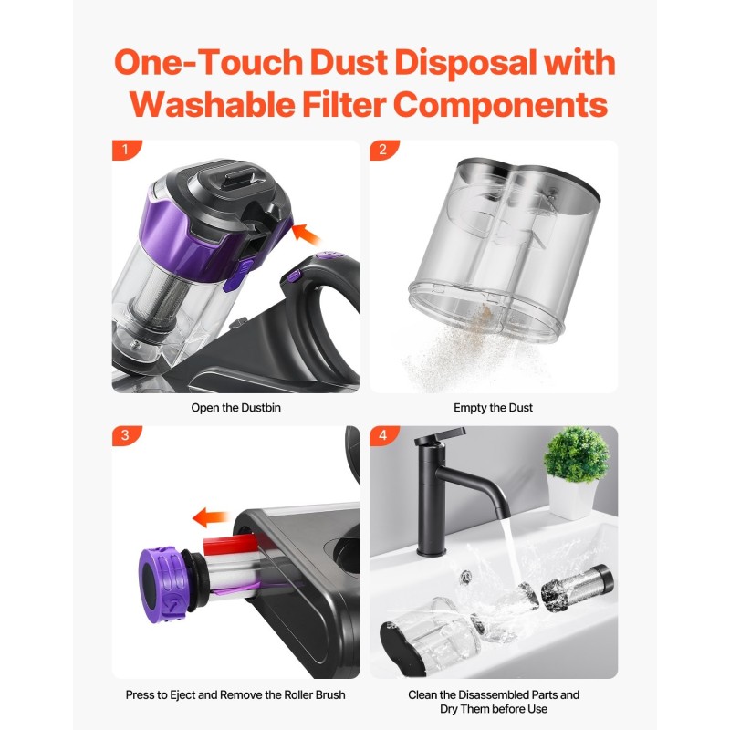 Patjapölynimuri 18KPa 650ml HEPA-suodattimella rullaharjalla tuoksutoiminnolla tekstiilien syväpuhdistukseen