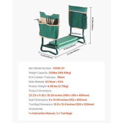 Taitettava puutarhajakkara ja polvituoli A3-teräsrunko EVA-tyynyllä