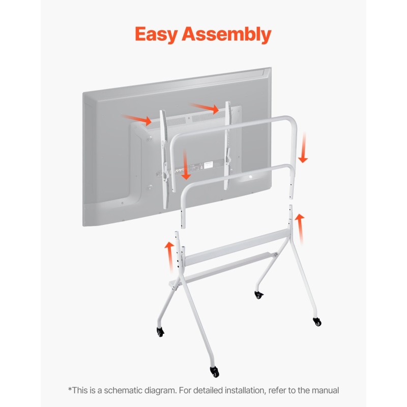 Manuaalinen teräslattiateline televisiolle 35–100 tuuman korkeussäädettävä pyörillä 90 kg kantavuus