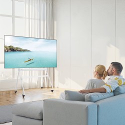 Manuaalinen teräslattiateline televisiolle 35–100 tuuman korkeussäädettävä pyörillä 90 kg kantavuus