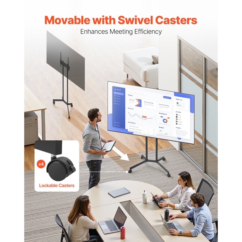 Lattiateline televisiolle teräsrakenne 32–65 tuumaa pyörillä kantavuus 40 kg