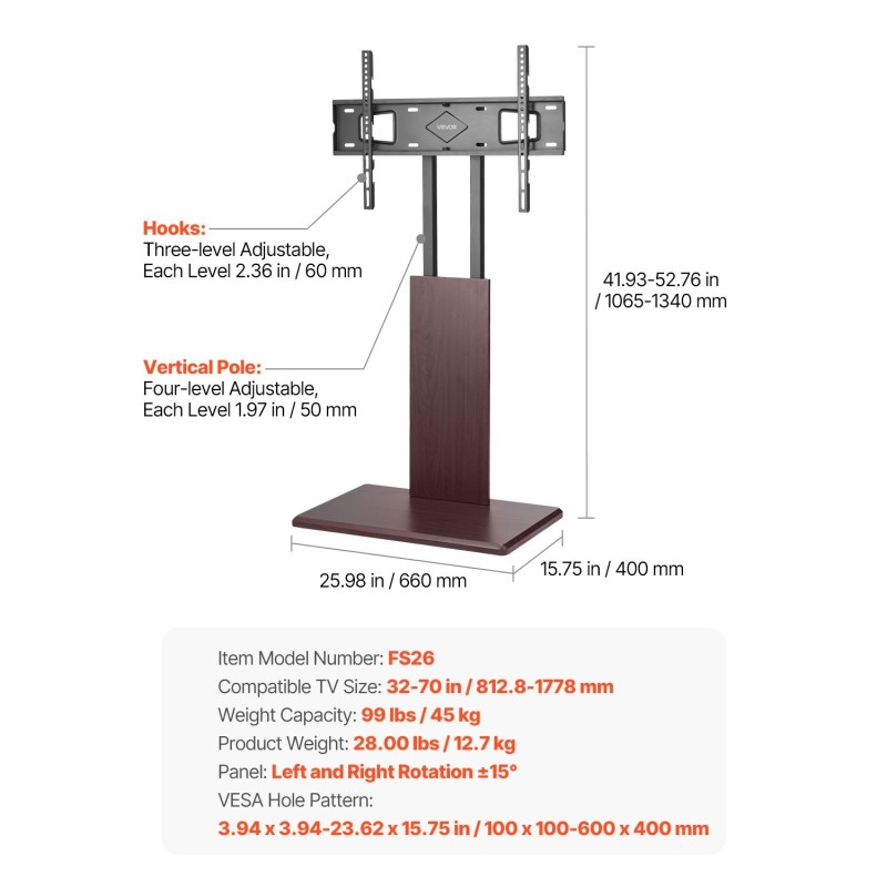 Manuaalinen lattiateline teräsrunkoinen korkeussäädettävä 32–70 tuuman televisioille pyörillä