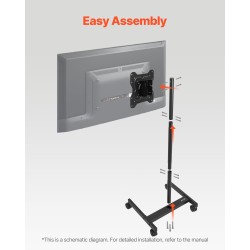 Lattialla seisova manuaalinen teräsrunkoinen televisioteline pyörillä 17–55 tuuman 20 kg kantavuus