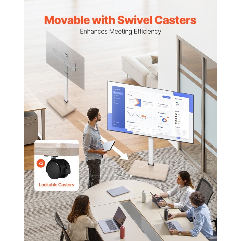 Manuaalinen teräslattiateline televisiolle 32–70 tuumaa 45 kg siirrettävä pyörillä