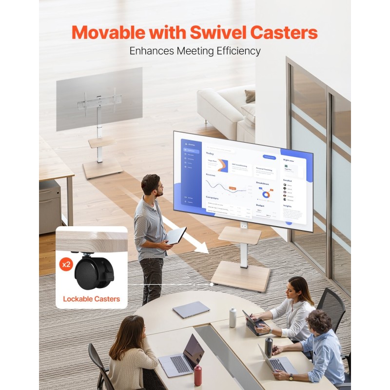 Manuaalinen lattialla seisova teräksinen televisioteline pyörillä 32–70 tuumaa 40 kg