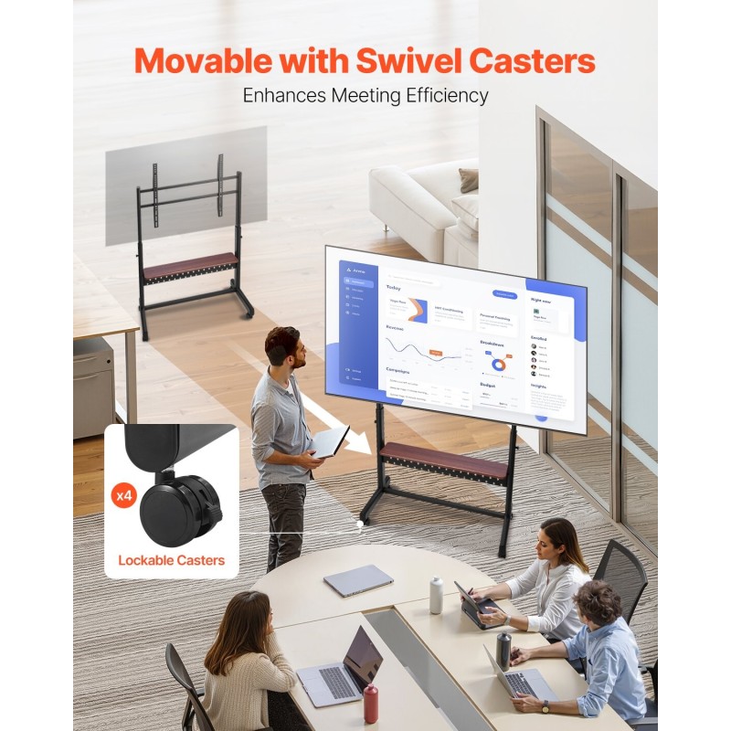 Manuaalinen lattiateline televisiolle teräs 55–100 tuuman pyörillä VESA 800 x 600 mm