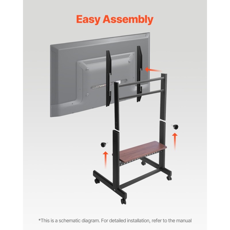 Manuaalinen lattiateline televisiolle teräs 55–100 tuuman pyörillä VESA 800 x 600 mm