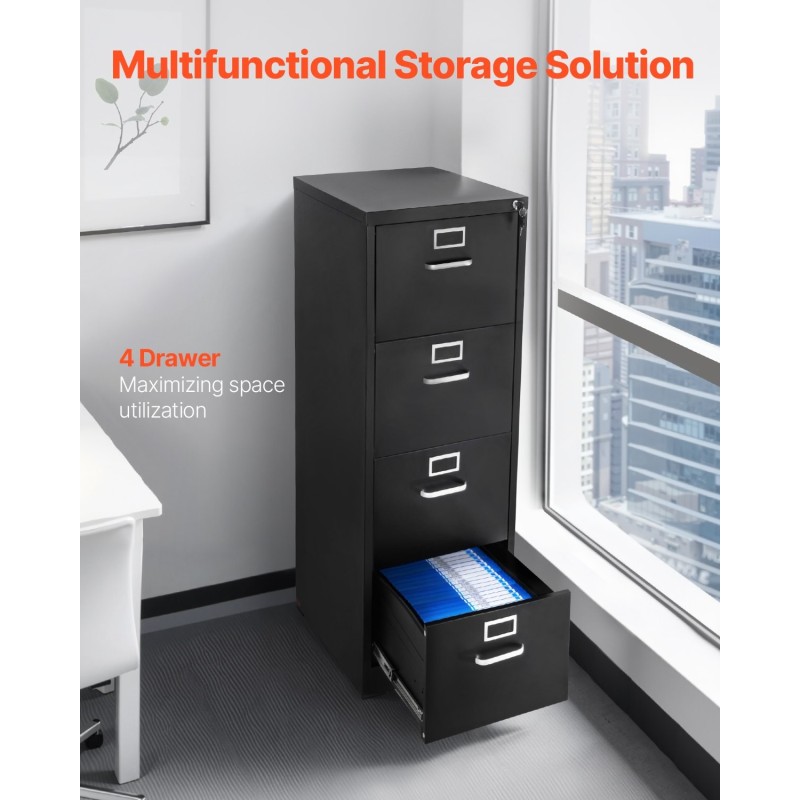 Pystykaappi metallinen 4 laatikkoa lukittava eri asiakirjakokoille