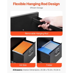 Pystykaappi metallinen 4 laatikkoa lukittava eri asiakirjakokoille