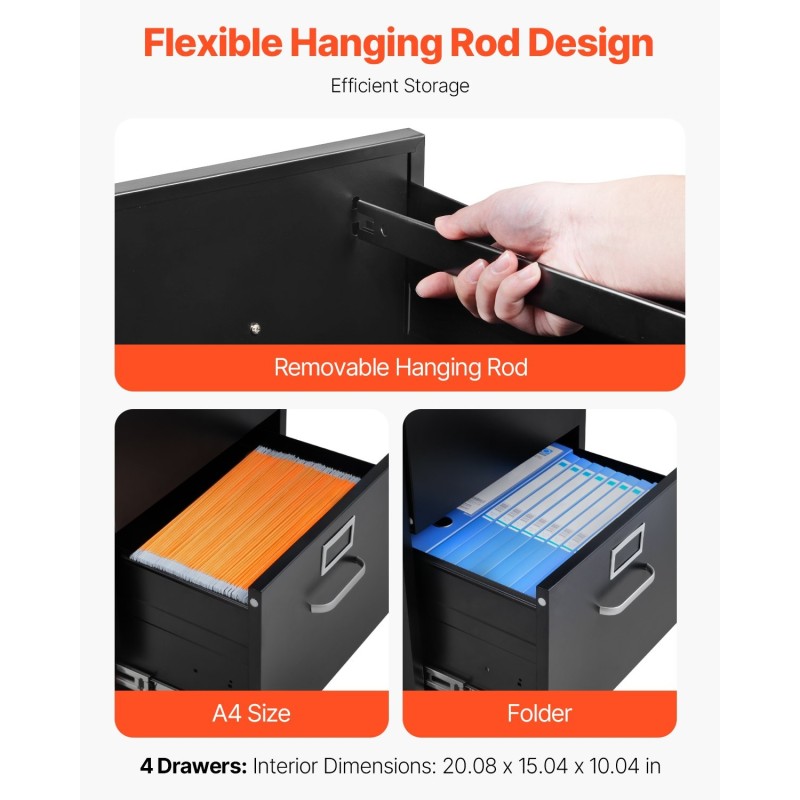 Pystykaappi metallinen 4 laatikkoa lukittava eri asiakirjakokoille