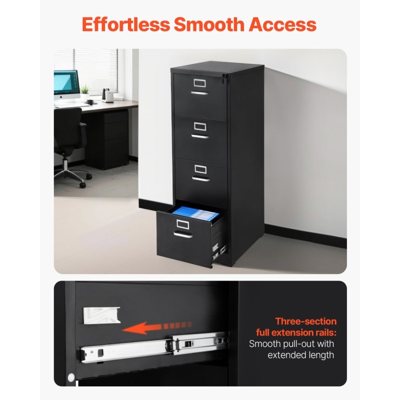 Pystykaappi metallinen 4 laatikkoa lukittava eri asiakirjakokoille