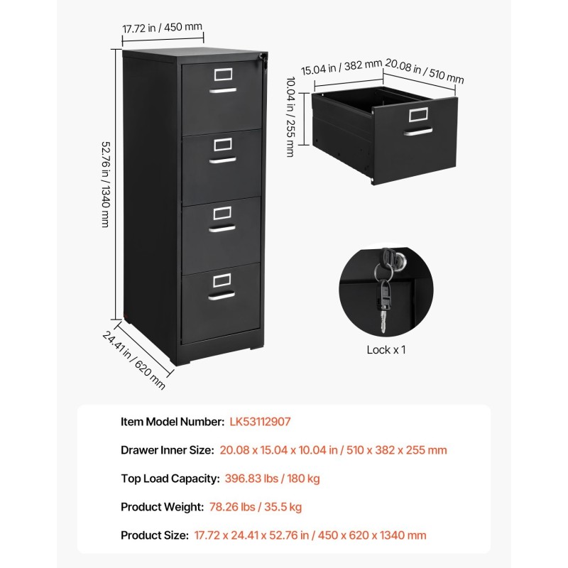 Pystykaappi metallinen 4 laatikkoa lukittava eri asiakirjakokoille