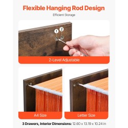 Pystysuuntainen arkistokaappi 3-laatikkoinen lukittava säädettävällä ripustuskiskolla koti- ja toimistokäyttöön