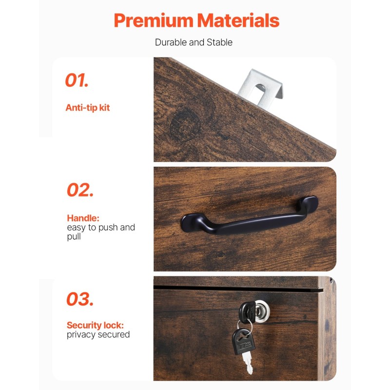 Pystysuuntainen arkistokaappi 3-laatikkoinen lukittava säädettävällä ripustuskiskolla koti- ja toimistokäyttöön