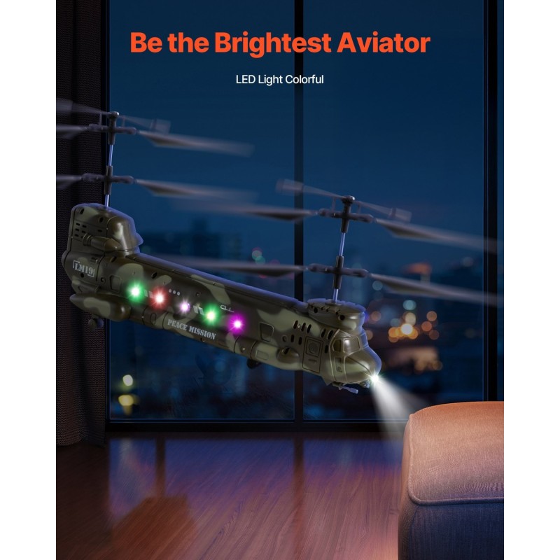 Kauko-ohjattava helikopteri iskunkestävä ABS-runko 350 mm litiumakku 2.4 GHz 8-vuotiaille LED-valoilla